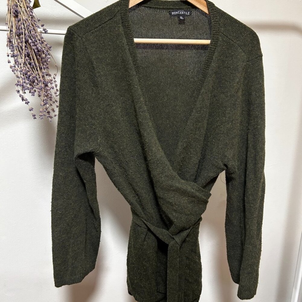 J Crew Mercantile hunter green wrap sweater